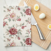 Linge De Cuisine Mariage Floral Crème Rouge Assez Chic (Quart Plié)