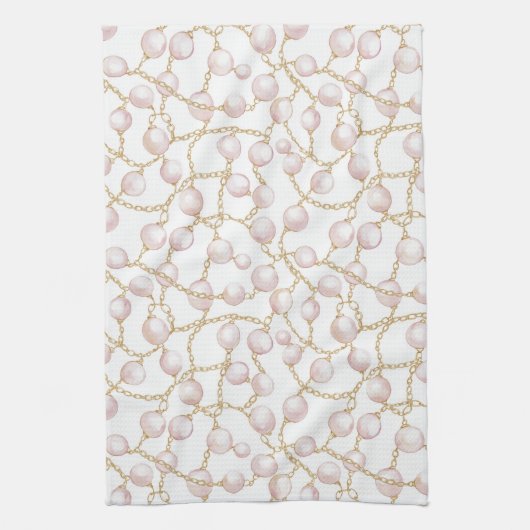 Linge De Cuisine Mariage Glamour Rose et Or Perles (Vertical)