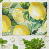 Linge De Cuisine Mariage moderne avec citron bleu floral script (Plié)