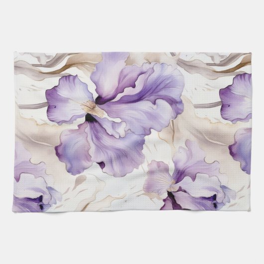 Linge De Cuisine Mariage Romantique Fleurie Iris Crème Violette (Horizontal)