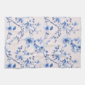 Linge De Cuisine Mariage Romantique Teint Rose Fleurs Bleues (Horizontal)