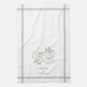 Linge De Cuisine Mariage Sauvez la date Main dessinée Botanique Flo