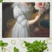 Linge De Cuisine Marie Antoinette avec Fleur d'anémone rose (Plié)