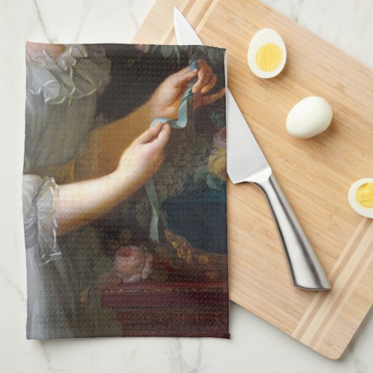 Linge De Cuisine Marie Antoinette soufflant une gomme à bulle rose (Quart Plié)