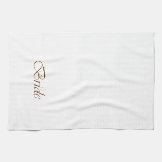 Linge De Cuisine Mariée, écriture or élégant chic blanc (Horizontal)