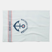 Linge De Cuisine Marine Bleu Ancre nautique et rayures décoratives (Horizontal)