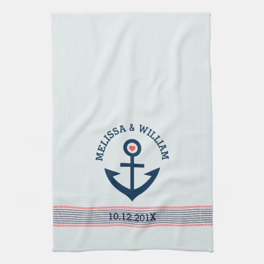 Linge De Cuisine Marine Bleu Ancre nautique et rayures décoratives (Vertical)