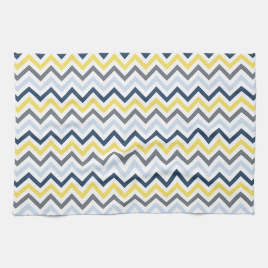 Linge De Cuisine Marine bleu, bleu clair, jaune et gris Chevron (Horizontal)