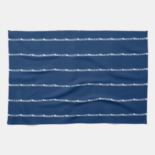 Linge De Cuisine Marine Bleu cordes nautiques blancs motif Cuisine 