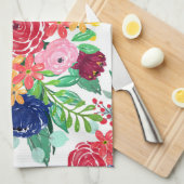 Linge De Cuisine Marine bleu et rouge aquarelle boho chic Fleurs (Quart Plié)