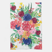 Linge De Cuisine Marine bleu et rouge aquarelle boho chic Fleurs (Vertical)