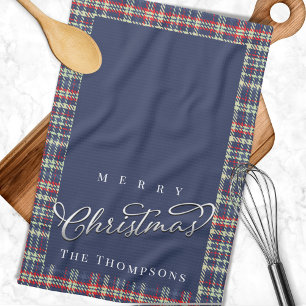 Linge De Cuisine Marine Bleu Joyeux Noël Plaid Custom