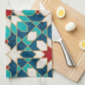 Linge De Cuisine Marine Bleu Turquoise Blanc Marbre Rouge Marbre Ma (Quart Plié)