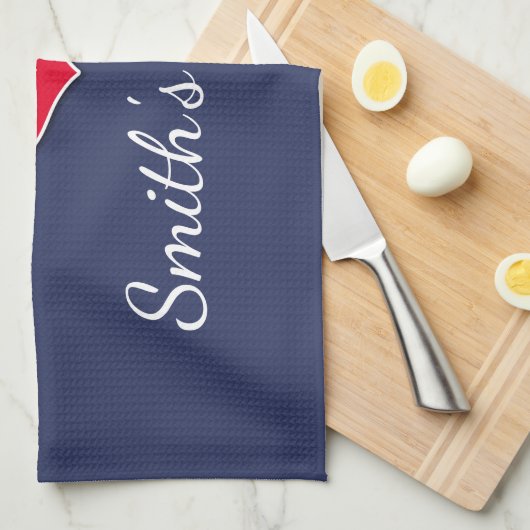 Linge De Cuisine Marine Blue Nautique Design Personnalisé Nom de fa (Quart Plié)