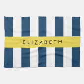 Linge De Cuisine Marine Blue Stripes, Motif rayé, Votre nom (Horizontal)
