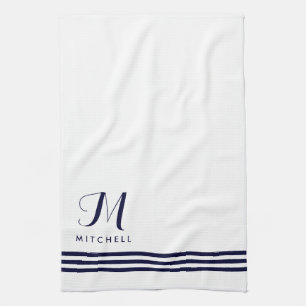 Linge De Cuisine Marine et rayures et monogramme sophistiqués