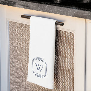 Linge De Cuisine Marine   Monogramme simple cadre classique