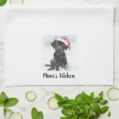 Linge De Cuisine Marionnette du Black Lab en Santa Hat, texte perso (Plié)