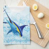 Linge De Cuisine Marlin Bleu Jaillissant de l'Océan (Quart Plié)