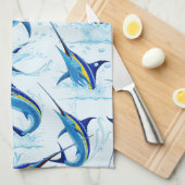 Linge De Cuisine Marlin Bleu Jaillissant de l'Océan (Quart Plié)