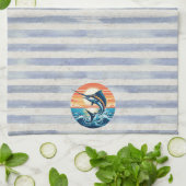 Linge De Cuisine Marlin coucher de soleil personnalisé côtier/nauti (Plié)