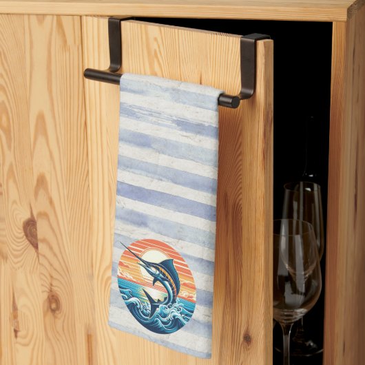 Linge De Cuisine Marlin coucher de soleil personnalisé côtier/nauti (Pliage en tiers)