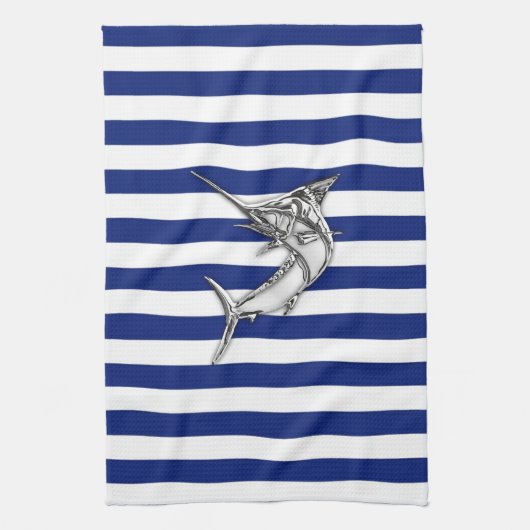Linge De Cuisine Marlin Swordfish Chrome Style sur les bandes marin (Vertical)