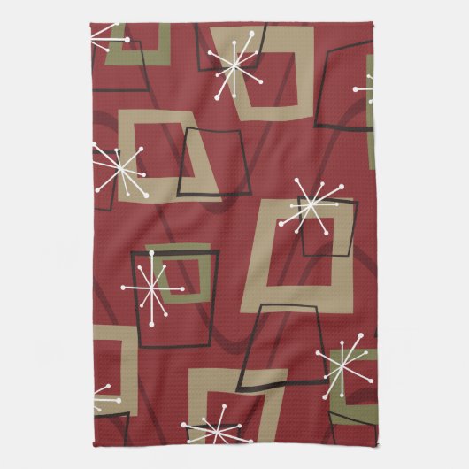 Linge De Cuisine Maroon moderne du milieu du siècle (Vertical)