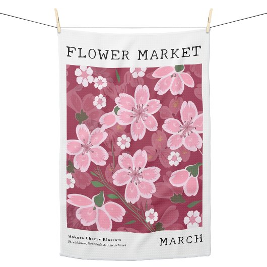 Linge De Cuisine Mars Marché aux fleurs rose Sakura Cherry Imprimer