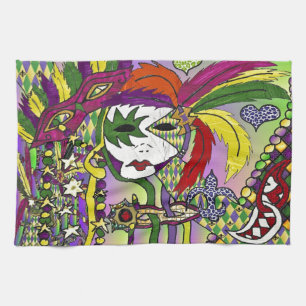 Linge De Cuisine Masque à plumes de Mardi Gras psychédélique