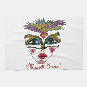 Linge De Cuisine Masque à plumes pailleté de Mardi Gras coloré