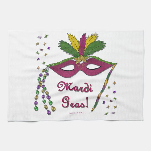 Linge De Cuisine Masque de Mardi Gras Plumes Perles (Horizontal)