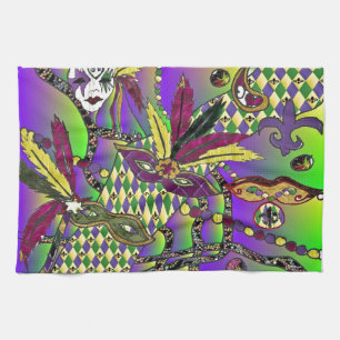 Linge De Cuisine Masques à plumes de Mardi Gras psychédéliques