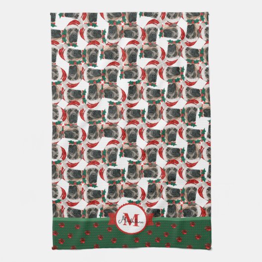 Linge De Cuisine Mastiff Motif anglais Monogram Christmas Chien (Vertical)