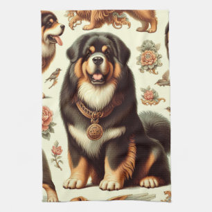 Linge De Cuisine Mastiff Tibétain vintage Peinture sans joint