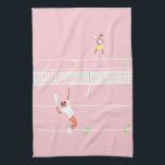 Linge De Cuisine Match de tennis rose Pastel moderne<br><div class="desc">Illustration d'un match de tennis rose moderne sur un court de tennis rose.</div>