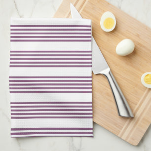 Linge De Cuisine Mauve violet blanc cinq bandes motif
