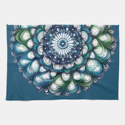 Linge De Cuisine Médaillon bleu vert - Abstrait (Horizontal)