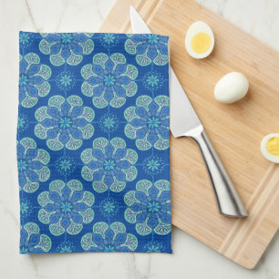 Linge De Cuisine médaillons bleu et vert