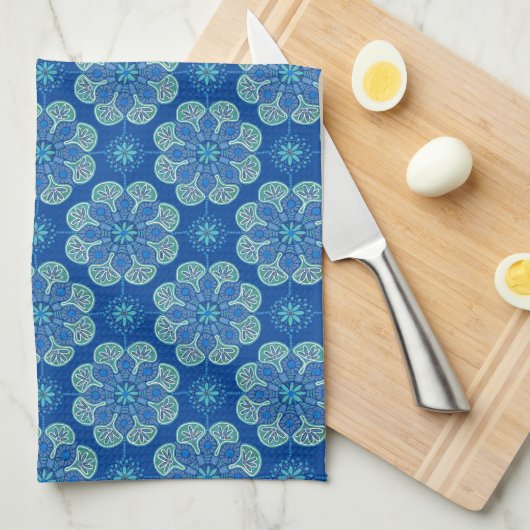 Linge De Cuisine médaillons bleu et vert (Quart Plié)