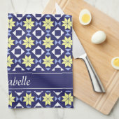 Linge De Cuisine Méditerranée Bleu Bleu Floral Carrelage Nom du Mot (Quart Plié)
