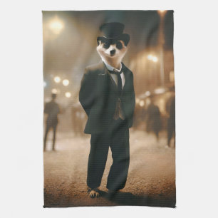 Linge De Cuisine Meerkat Habillé Pour Un Événement De Cravate Noire
