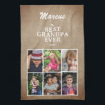 Linge De Cuisine Meilleur grand-père Gardien de famille 6 Photo Col<br><div class="desc">Rustic Best Grand-pa Family Keepsaké serviette de cuisine avec 6 Photo Collage et le nom de grand-père. Arrière - plan beige rustique. Personnalisez avec 6 photos de petits-enfants, le nom du grand-père et l'année. Vous pouvez changer n'importe quel texte sur la serviette. Un cadeau parfait pour un grand-père pour la...</div>