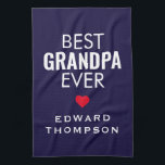 Linge De Cuisine Meilleur grand-père Jamais Nom du coeur White Navy<br><div class="desc">Meilleur Grand-Père Jamais Nom Heart Navy Bleu. Un cadeau pratique qui montrera à grand-père combien vous vous souciez. Personnalisez facilement le texte.</div>