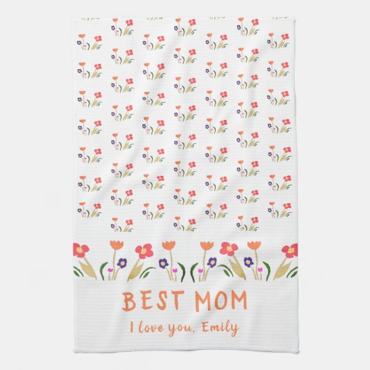 Linge De Cuisine Meilleure maman Fleur Motif Dessin Fête des Mères (Vertical)