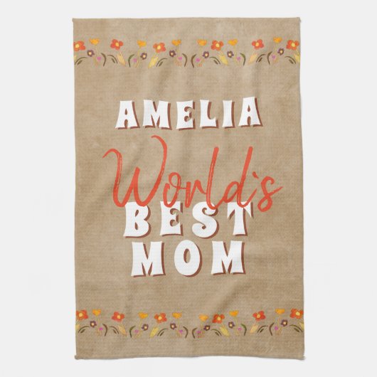 Linge De Cuisine Meilleure maman Fleurs Floral Rustique Beige du mo (Vertical)