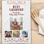 Linge De Cuisine Meilleures Fleurs Grand-Mère 4 Photo Collage<br><div class="desc">Cute Best Grandma Flowers 4 Photo Collage Garder serviette de cuisine. Fleurs dessinées à la main dans de belles couleurs printanières et 4 photos. Créez votre propre cadeau personnalisé pour une grand-mère pour la fête des mères,  l'anniversaire ou Noël et ajoutez vos noms et photos.</div>