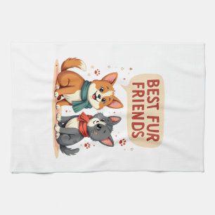Linge De Cuisine Meilleurs amis en pelage vintage mignon chat et ch