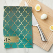 Linge De Cuisine Mélange Turquoise et Brown foncé de Quatrefoil (Quart Plié)