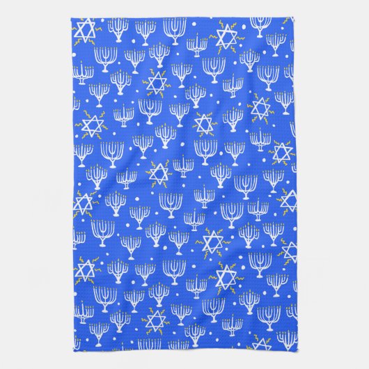 Linge De Cuisine Menorah Star de David Hanoukka Motif Bleu blanc (Vertical)